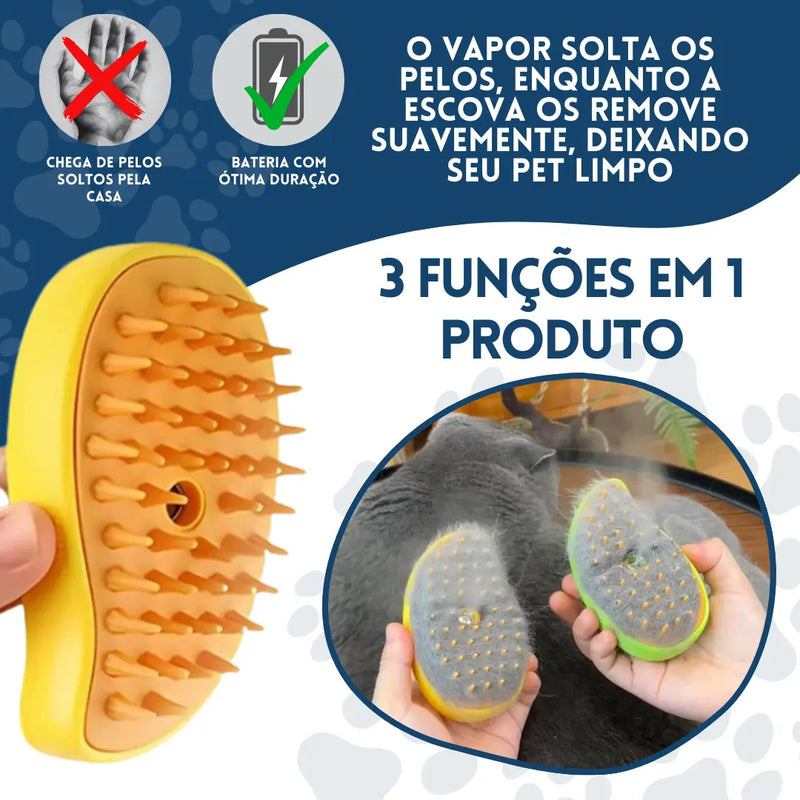 Escova a Vapor PuraPata Recarregável para Cães e Gatos