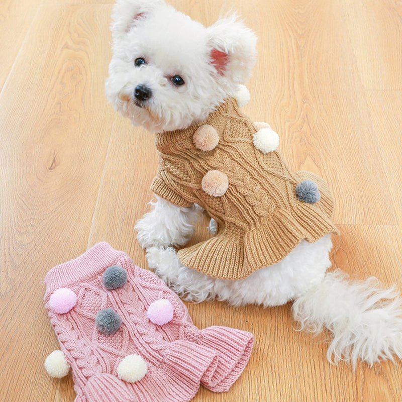 Vestido Tricot Pompom | Para Cachorro e Gato