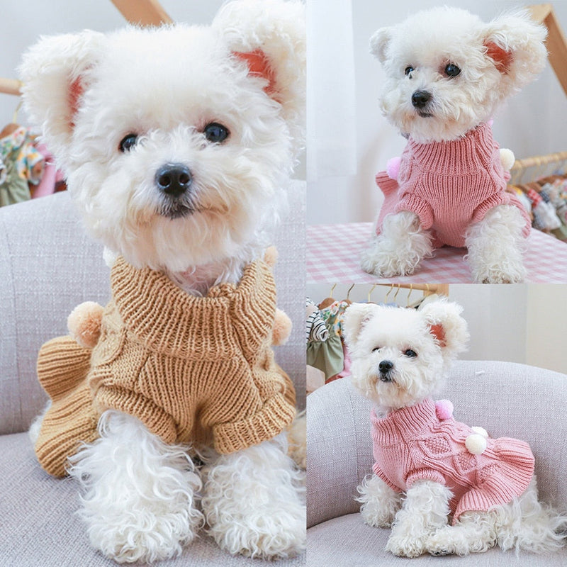 Vestido Tricot Pompom | Para Cachorro e Gato